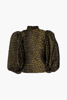Ganni | Leopard-print satin-jacquard top商品图片,4.4折×额外7.5折, 额外七五折
