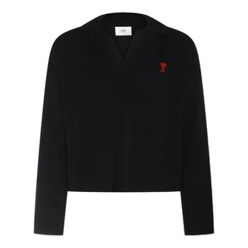 AMI | AMI Paris Long-Sleeved Knitted Polo Shirt,商家Cettire,价格¥2910