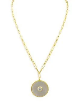 Kenneth Jay Lane | 14K Goldplated Brass, Mother of Pearl & Cubic Zirconia Round Pendant Necklace,商家Saks OFF 5TH,价格¥653