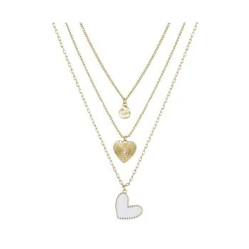 推荐14K Gold Flash-Plated 3-Pieces White Enamel Genuine Crystal Heart Layered Pendants Set商品