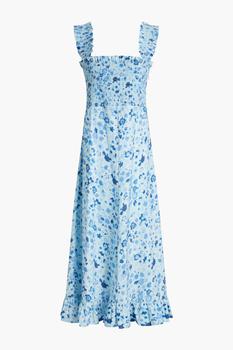 ganni裙, Ganni | Shirred printed cotton midi dress商品图片 4折