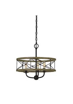 商品Duna Range | 3 Bulb Hanging Pendant Fixture with Wooden and Metal Frame, Brown and Black,商家Belk,价格¥1715图片