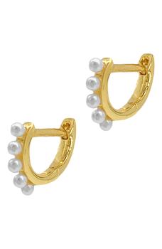 商品ADORNIA | Spring 2022 14k Yellow Gold Vermeil Imitation Pearl Huggie Hoop Earrings,商家Nordstrom Rack,价格¥143图片