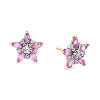 Macy's | Pink Sapphire (1-1/3 ct. t.w.) & Diamond (1/5 ct. t.w.) Starflower Stud Earrings in 14k Gold,商家Macy's,价格¥1988