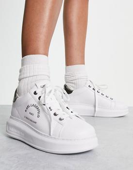推荐Karl Lagerfeld Maison leather platform sole trainers in white with silver back tab商品
