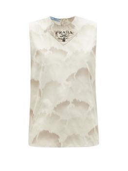 Prada | Triangle logo-patch cloud-print silk-taffeta top商品图片,