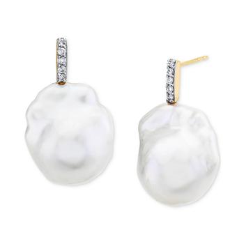 Macy's | Cultured Freshwater Baroque Pearl (13mm) & Diamond Accent Stud Earrings in 14k Gold商品图片,