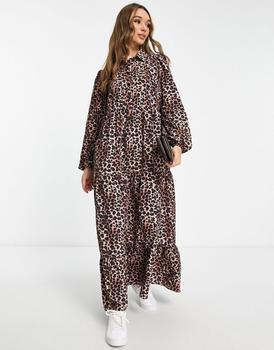 ASOS | ASOS DESIGN maxi shirt dress with pin tucks in animal print商品图片,