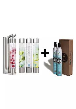 小银瓶, Drinkpod | FIZZpod Soda Maker With TWO CO2 Cylinder- Fizzy Drink Machine with 3 PET Bottles, 3 Caps, 1 Carbonator Cap and Manual - Make Homemade Sparkle Water, Juice, Coffee, Tea and Cocktail Drinks with Fruit (Silver)商品图片 9.3折