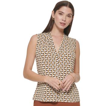 Calvin Klein | Women's Sleeveless Geometric Print V-Neck Top商品图片,6折×额外8.5折, 额外八五折