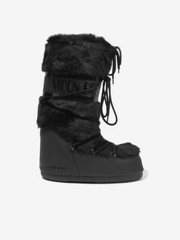 Moon Boot | Kids Icon Faux Fur Snow Boots in Black 额外8折, 满1件减$10.50, 额外八折, 满一件减$10.5