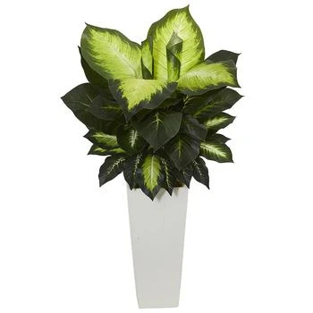 NEARLY NATURAL | Golden Dieffenbachia Artificial Plant in White Tower Planter,商家Macy's,价格¥1063
