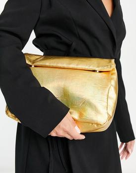 ASOS | ASOS DESIGN iridescent roll top clutch bag in gold商品图片,额外9.5折, 额外九五折