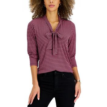 Charter Club | Women's Geo Printed Tie-Neck Blouse, Created for Macy's商品图片,4折, 独家减免邮费