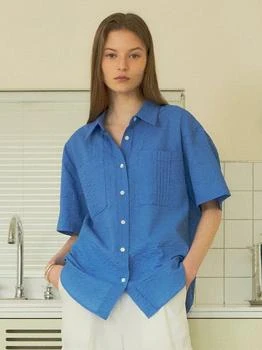 推荐Seersucker Pocket Pintuck Shirt _Blue商品
