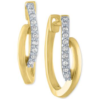Macy's | Diamond Bypass Small Hoop Earrings (1/10 ct. t.w.) in Sterling Silver & 14k Gold-Plate商品图片,