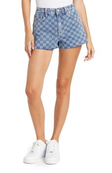 VIGOSS, VIGOSS | Checker Print Raw Hem Denim Shorts商品图片 7.9折