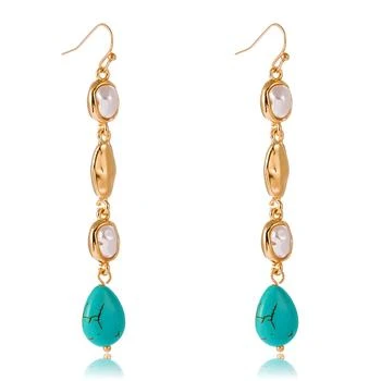 Liv Oliver | 18k Gold Pearl and Turquoise Drop Earrings,商家Premium Outlets,价格¥1641