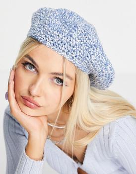 asos design, ASOS | ASOS DESIGN mixed knit crochet beret in blue and white商品图片 4.1折