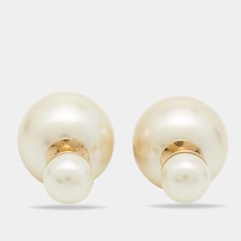 推荐Dior Tribales Faux Pearl Gold Tone Stud Earrings商品