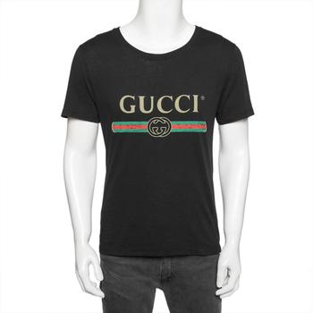 推荐Gucci Black Washed Cotton Logo Printed Oversized T-Shirt XS商品