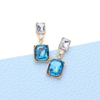 FASHNZFAB | Emerald Cut Stone Link Dangle Evening Earrings - Aqua,商家Premium Outlets,价格¥152