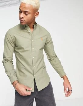 推荐Polo Ralph Lauren icon logo slim fit garment dyed oxford shirt button down in dark green商品