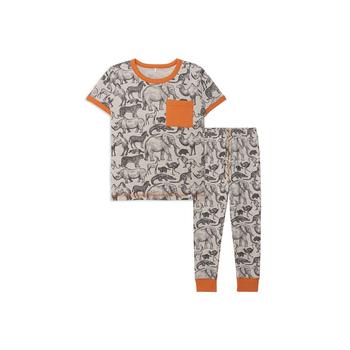 商品Boy Organic Cotton Two Piece Printed Pajama Set Grey Mix Safari - Toddler|Child图片