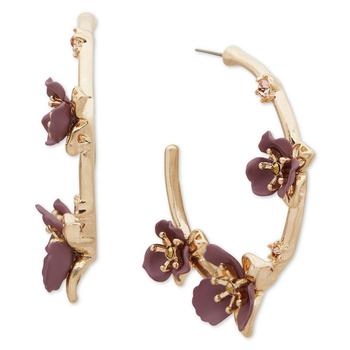 商品Gold-Tone Medium Crystal & Color Flower C-Hoop Earrings, 1.56"图片