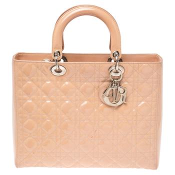 迪奥托特包, [二手商品] Dior | Dior Beige Cannage Patent Leather Large Lady Dior Tote商品图片 3.3折, 满1件减$100, 满减