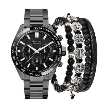 American Exchange | Men's Gunmetal Alloy Bracelet Watch 45mm Gift Set商品图片,4.9折
