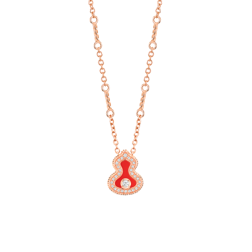 【预售一周】QEELIN/麒麟珠宝 22春夏新款Wulu系列 18K金玫瑰金葫芦造型镶嵌钻石红玛瑙项链WU-040-LGNL-RGDRA,价格$2035.85