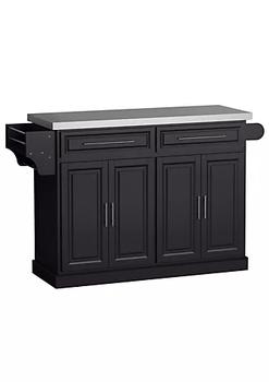 商品HOMCOM | Portable Multi Storage Rolling Kitchen Island Storage Cart with Stainless Steel Top and Cabinet on Wheels Black,商家Belk,价格¥2629图片