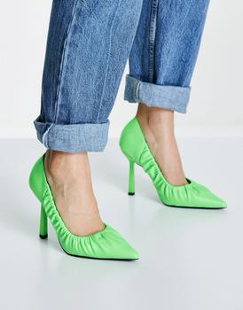 推荐ASOS DESIGN Pepper ruched court shoes in bright green商品