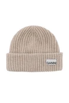 推荐Ganni beanie hat with logo patch商品