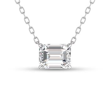 商品Lab Grown 3/4 CTW Floating Emerald Diamond Solitaire Pendant in 14K White Gold图片