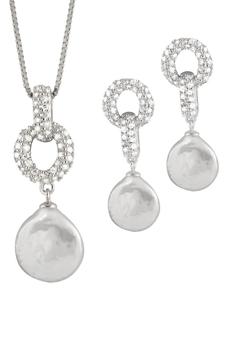 Splendid Pearls | Rhodium Plated Sterling Silver 9-10mm Cultured Freshwater Pearl Earrings & Necklace 3-Piece Set商品图片,