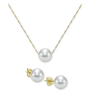 商品2-Pc. Set Akoya Cultured Pearl (7mm) Pendant Necklace & Stud Earrings in 14k Gold图片