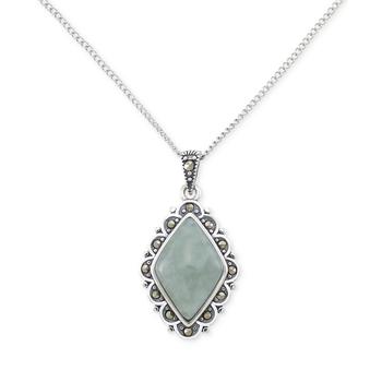 商品Macy's | Jade & Marcasite Frame 18" Pendant Necklace in Sterling Silver,商家Macy's,价格¥537图片