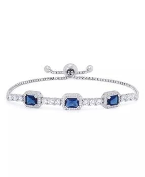 Macy's | Lab Created Sapphire and Cubic Zirconia Emerald-Cut Adjustable Bolo Bracelet in Fine Silver Plate,商家Macy's,价格¥258