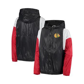 推荐Youth Boys Black Chicago Blackhawks Stadium Colorblock Full-Zip Windbreaker Jacket商品