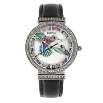 推荐Bertha Emily Mother-Of-Pearl Leather-Band Watch Silver/Black商品