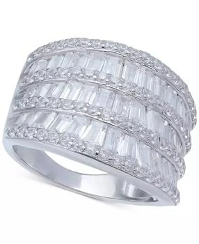 Macy's | Cubic Zirconia Three Row Baguette Statement Ring in Sterling Silver,商家Macy's,价格¥694