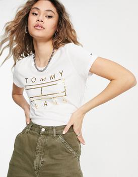 推荐Tommy Jeans metallic logo tee in classic white商品