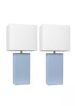 商品2 Pack Decorative Modern Leather Table Lamps with White Fabric Shades, Periwinkle图片