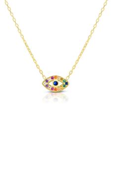 商品Sphera Milano | 14K Gold Vermeil Rainbow CZ Evil Eye Pendant Necklace,商家Nordstrom Rack,价格¥302图片
