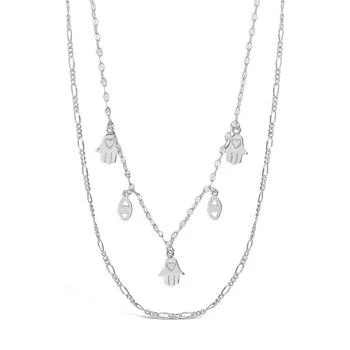 Sterling Forever | Women's Evil Eye Hamsa and Figaro Chain Layered Necklace 