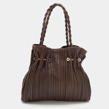 [二手商品] BVLGARI | Bvlgari Brown Pleated Leather Twistino Tina Shopper Tote商品图片,6折, 满1件减$100, 满减