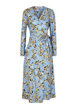 商品Tilly blue floral-print silk-satin wrap dress图片