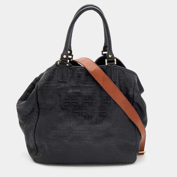tory burch托特包海淘, [二手商品] Tory Burch | Tory Burch Black Logo Embossed Leather Dafina Tote商品图片 7.9折